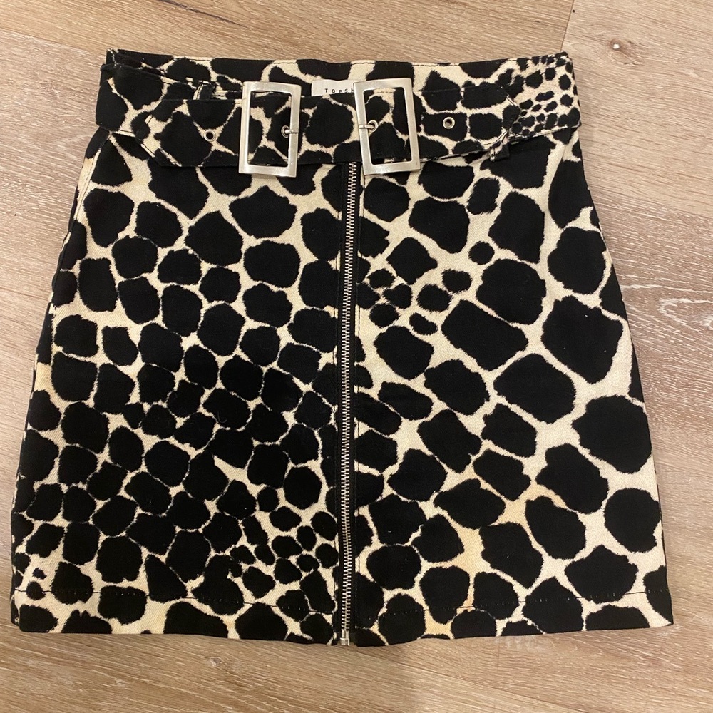 Topshop animal print denim skirt